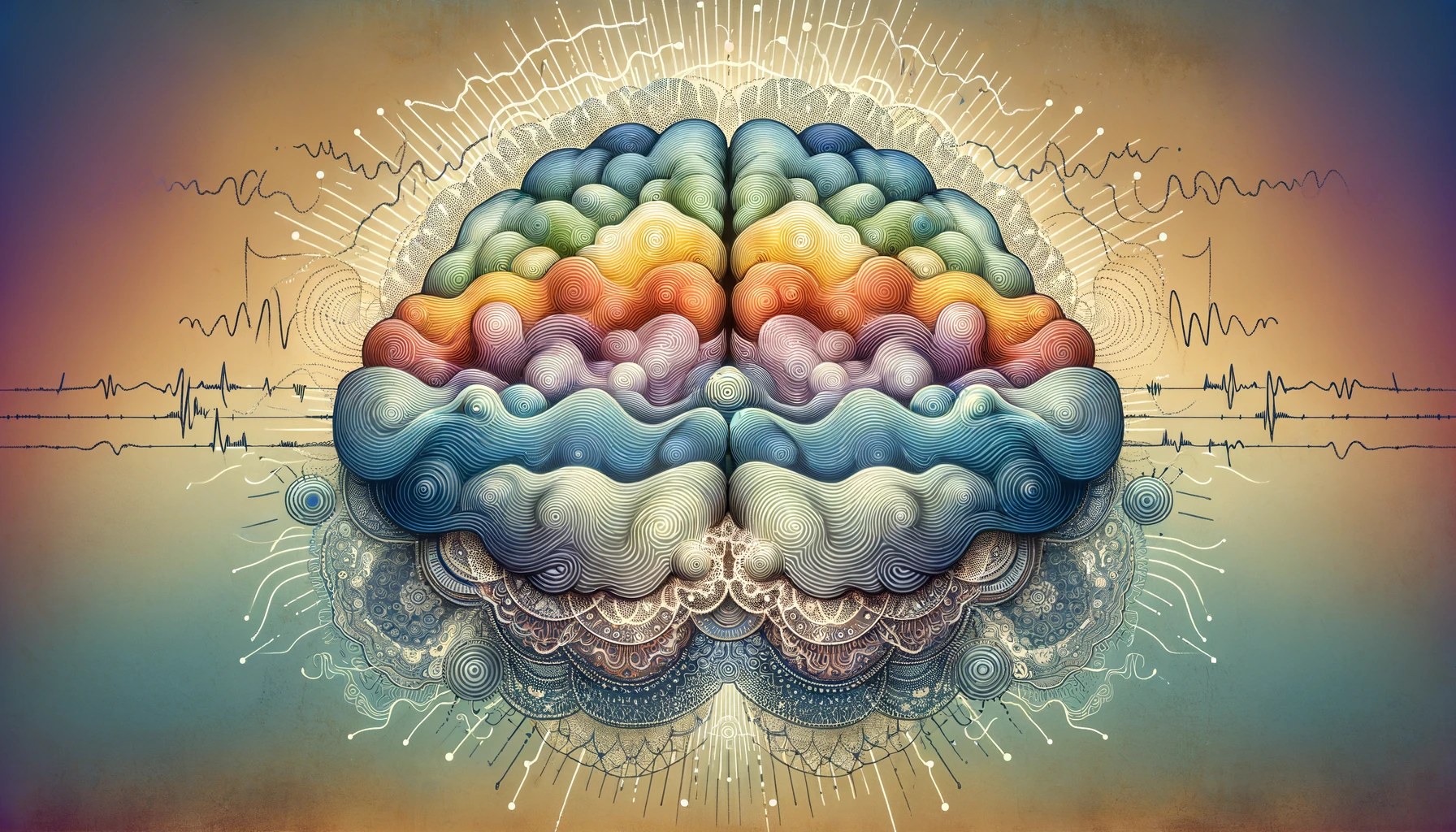 DALL·E 2024-01-17 13.27.15 - A complex and detailed illustration of brain waves, depicting various frequencies like beta, alpha, and theta waves in a stylized manner. The image sh